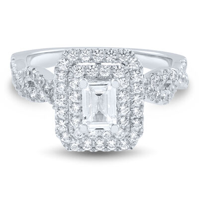 Emerald Cut Lab Grown Diamond Engagement Ring with Halo in 14K White Gold (1 ¼ ct. tw.)