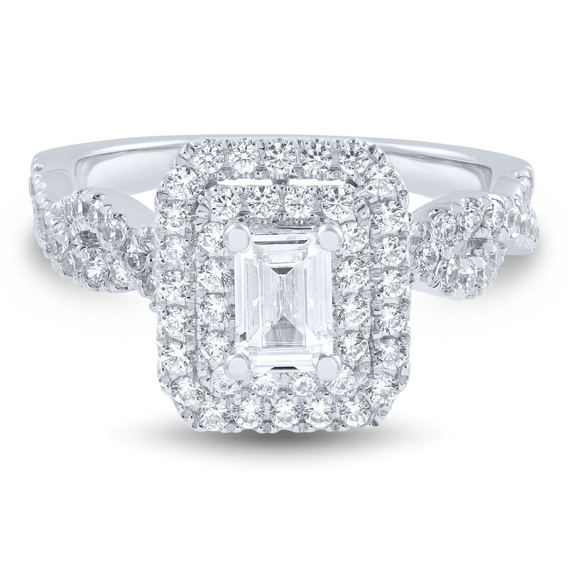 Emerald Cut Lab Grown Diamond Engagement Ring with Halo in 14K White Gold &#40;1 &frac14; ct. tw.&#41;