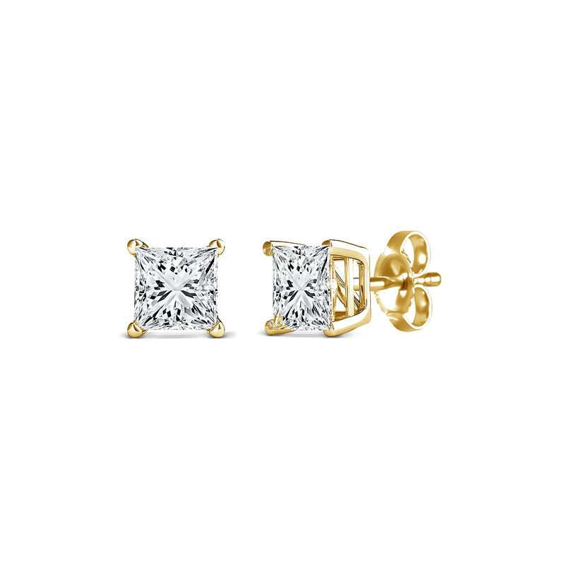 Princess-Cut Diamond Stud Earrings with Four Prongs in 14K Yellow Gold &#40;1/3 ct. tw.&#41;