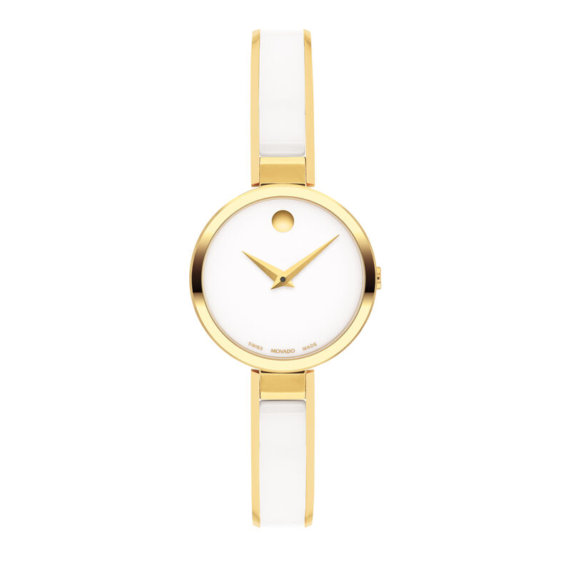 Moda Ladies&rsquo; Watch in Gold-Tone and White Ceramic, 24MM