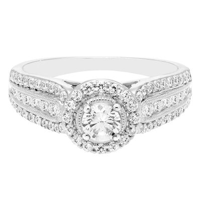 Round Diamond Halo Engagement Ring in 10K White Gold (1 ct. tw.)