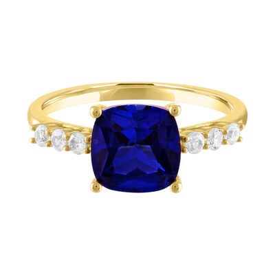 Cushion-Cut Lab Created Blue Sapphire Ring in 10K Yellow Gold