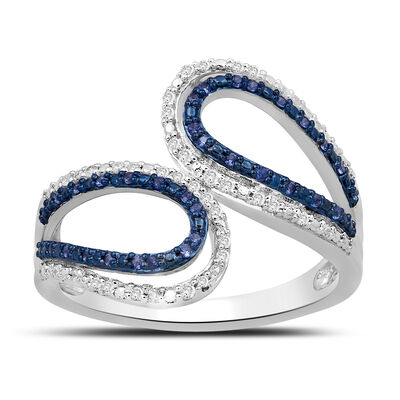 Blue Diamond Open Loop Bypass Ring in Sterling Silver (1/5 ct. tw.)
