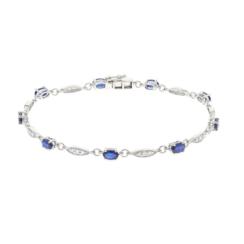 Oval Blue Sapphire and Diamond Bracelet in 10K White Gold &#40;1/3 ct. tw.&#41;