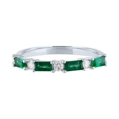 Emerald & 1/5 ct. tw. Diamond Ring in 10K White Gold