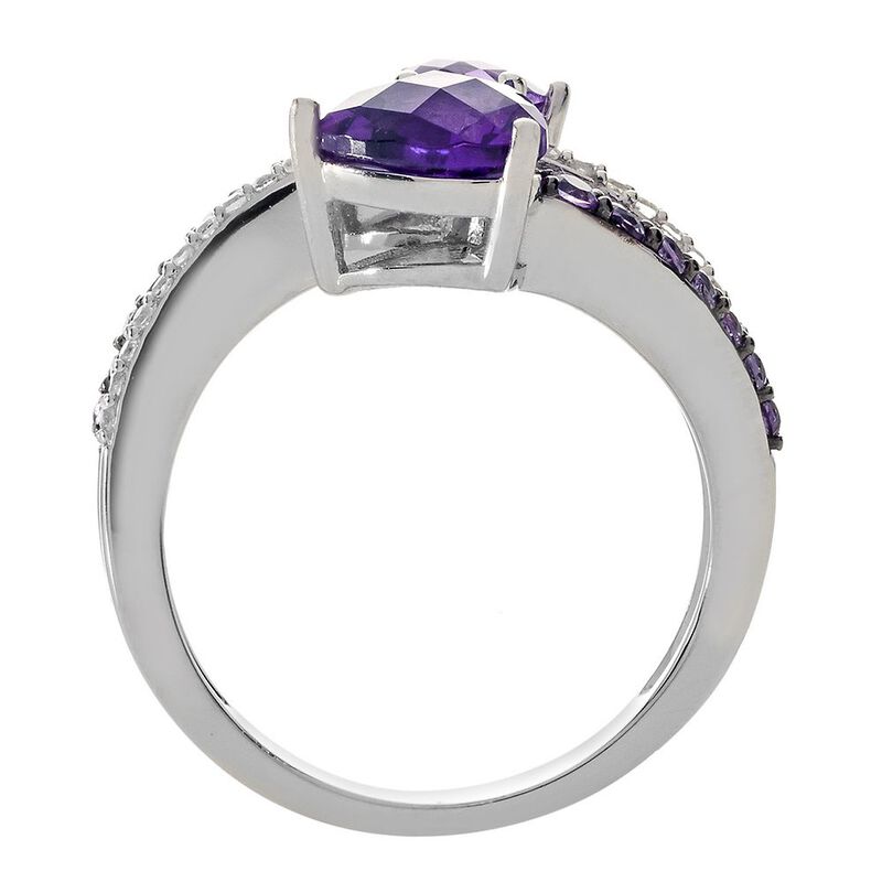 Amethyst &amp; Lab Created White Sapphire Bypass Heart Ring in Sterling Silver