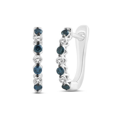 Blue and White Diamond Hoop Earrings in Sterling Silver (1/4 ct. tw.)