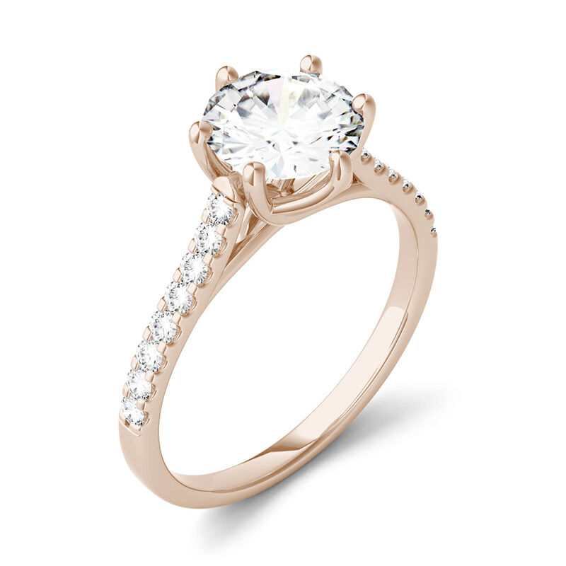 Round Moissanite Ring with Pav&eacute; Band in 14K Rose Gold &#40;1 3/4 ct. tw.&#41;