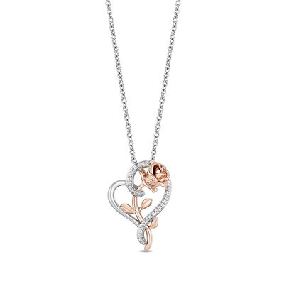 Belle Rose Diamond Heart Pendant in Sterling Silver & 10K Rose Gold