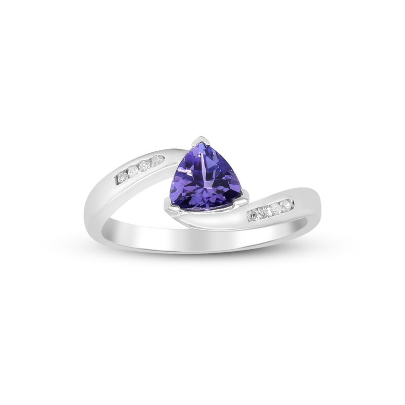 Trillion-Shaped Tanzanite Ring with Diamond Accents in Sterling Silver
