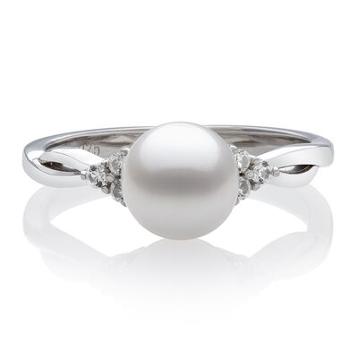 Freshwater Pearl & Lab-Created White Sapphire Ring in Sterling Silver