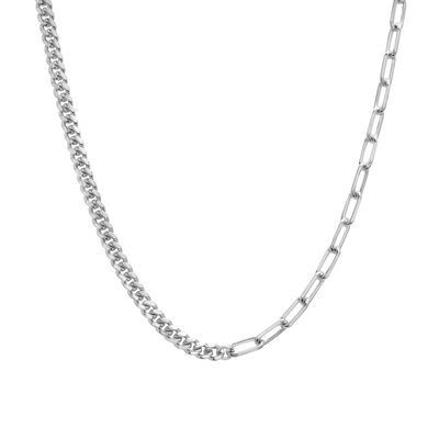 Curb and Paperclip Chain Necklace in Sterling Silver