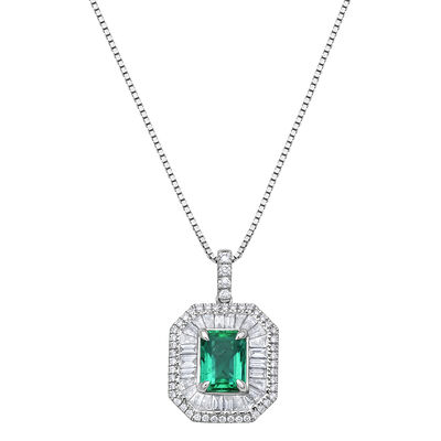 Emerald-Cut Emerald & Diamond Pendant in 18K White Gold (1 ct. tw.)