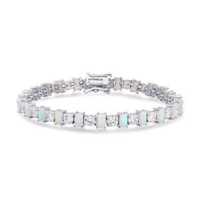 Lab Created Opal & White Sapphire Bracelet in Sterling Silver