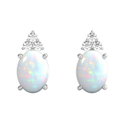Lab Created Oval Opal & Lab Created White Sapphire Earrings in Sterling Silver