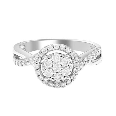 5/8 ct. tw. Diamond Halo Cluster Ring in 10K White Gold