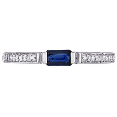 Blue Sapphire & Diamond Stacking Ring in 10K White Gold (1/10 ct. tw.)