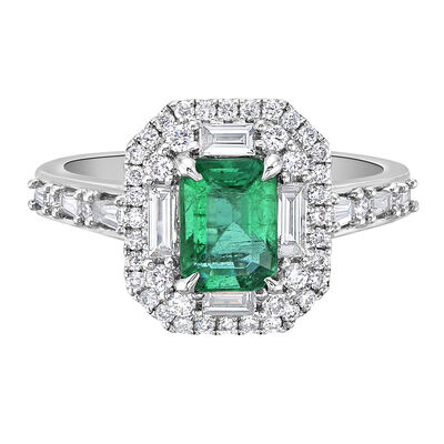 Emerald-Cut Emerald & Diamond Ring in 18K White Gold (3/4 ct. tw.)