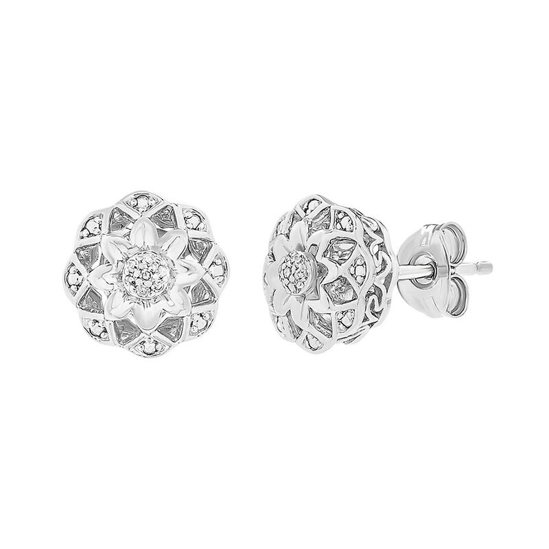 Diamond Flower Earrings in Sterling Silver
