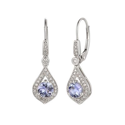 Tanzanite & 1/5 ct. tw. Diamond Drop Earrings in 10K White Gold