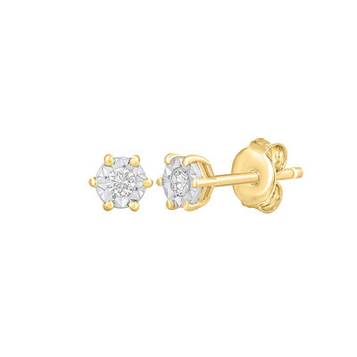 Diamond Stud Earrings with Illusion Settings in 10K Yellow Gold
