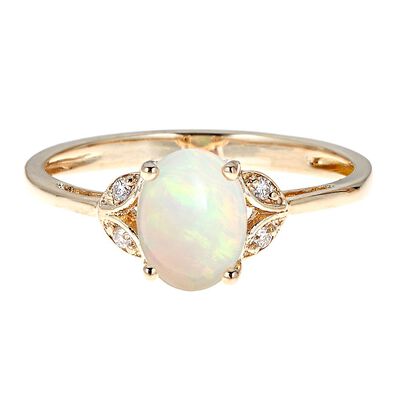Opal & Diamond Oval Ring in 10K Yellow Gold