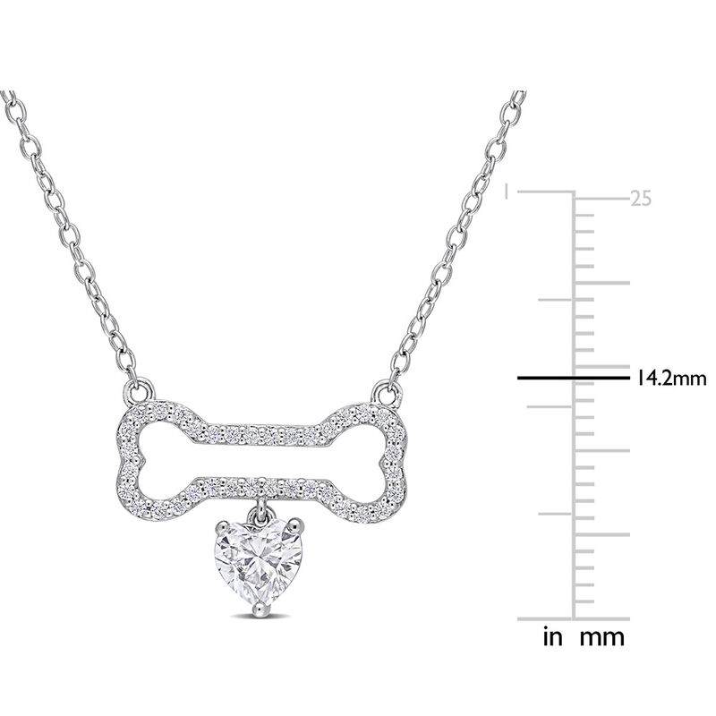 Moissanite Dog Bone Pendant Necklace in Sterling Silver