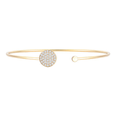 Diamond Flexible Circle Cuff Bangle Bracelet in 10K Yellow Gold (3/8 ct. tw.)
