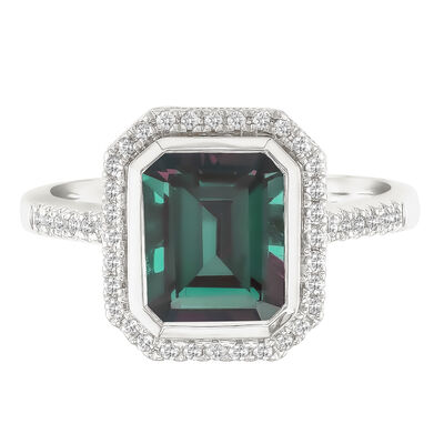 Alexandrite and Lab-Created Diamond Ring in 10K White Gold (1/5 ct. tw.)