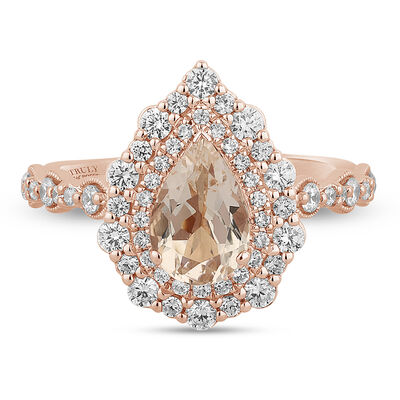 Mae Pear-Shaped Morganite & Diamond Halo Ring in 14K Rose Gold (3/4 ct. tw.)