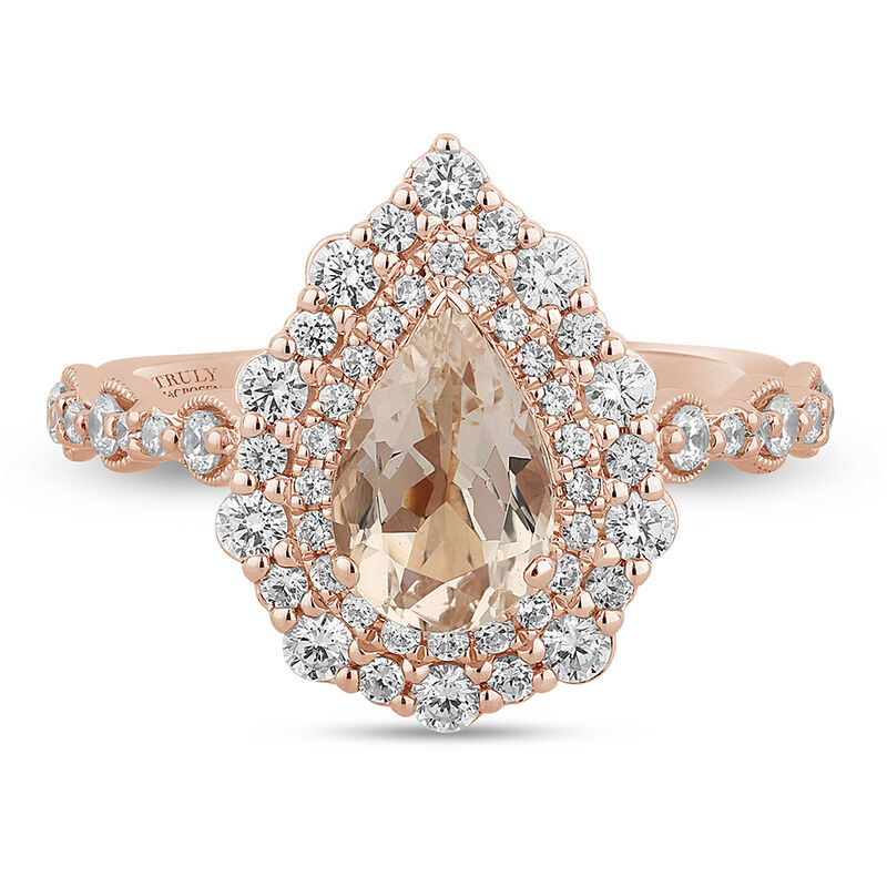 Mae Pear-Shaped Morganite &amp; Diamond Halo Ring in 14K Rose Gold &#40;3/4 ct. tw.&#41;