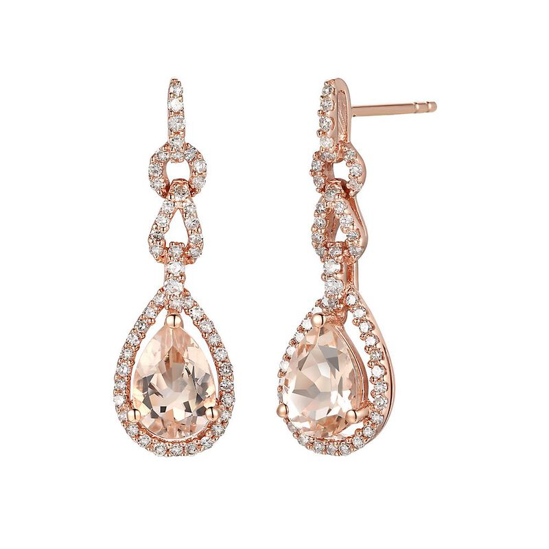Morganite &amp; 1/3 ct. tw. Diamond Drop Earrings in 10K Rose Gold