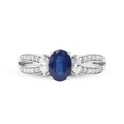 Blue Sapphire and Diamond Oval-Shaped Ring in 14K White Gold (1/3 ct. tw.)