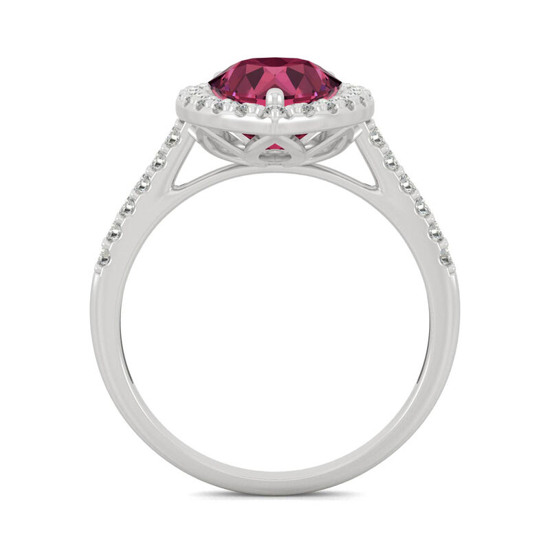 Pear-Shaped Lab Created Ruby &amp; Moissanite Halo Ring in 14K White Gold