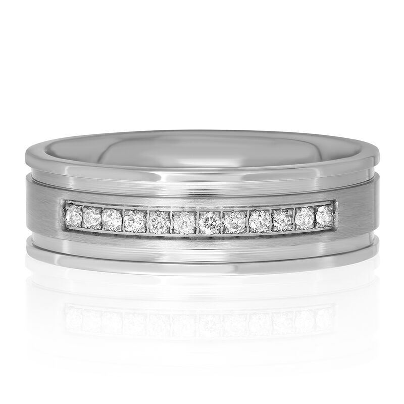 Men&rsquo;s Diamond Ring in Stainless Steel, 7mm &#40;1/7 ct. tw.&#41;