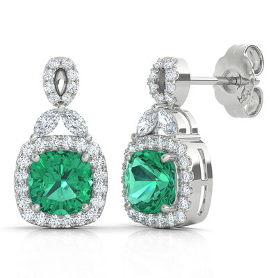 Lab Created Emerald Earrings with Lab Created White Sapphires in Sterling Silver 