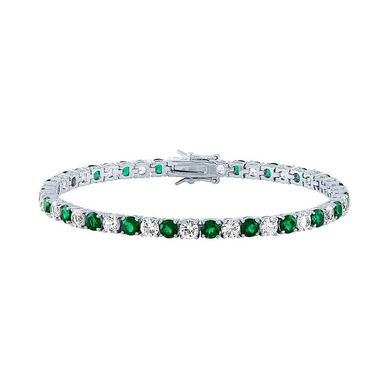 Lab-Created Emerald &amp; White Sapphire Bracelet in Sterling Silver