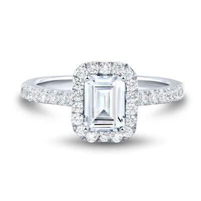 Lab Grown Diamond Emerald-Cut Halo Engagement Ring in 14K Gold (1 1/2 ct. tw.)