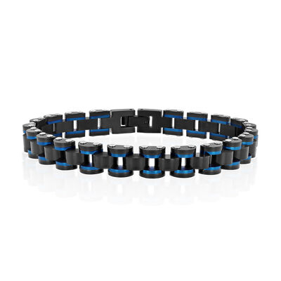 Men’s Link Bracelet in Blue & Black Ion-Plated Stainless Steel