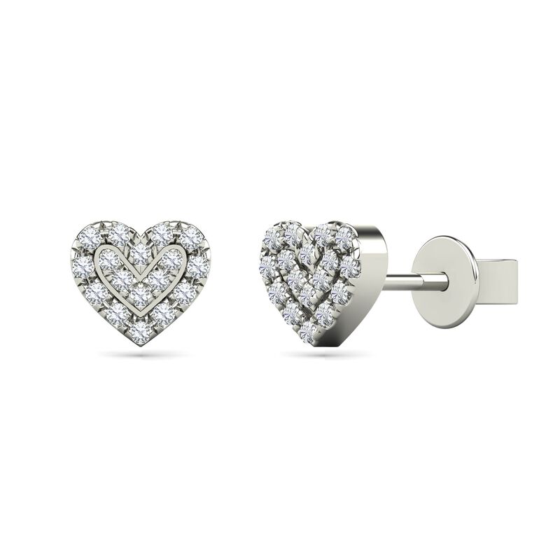 Diamond Heart Earrings in 14K White Gold &#40;1/10 ct. tw.&#41;