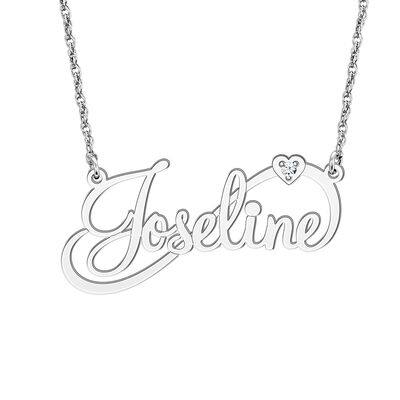 Personalized Script Nameplate Necklace with Diamond Heart Accent