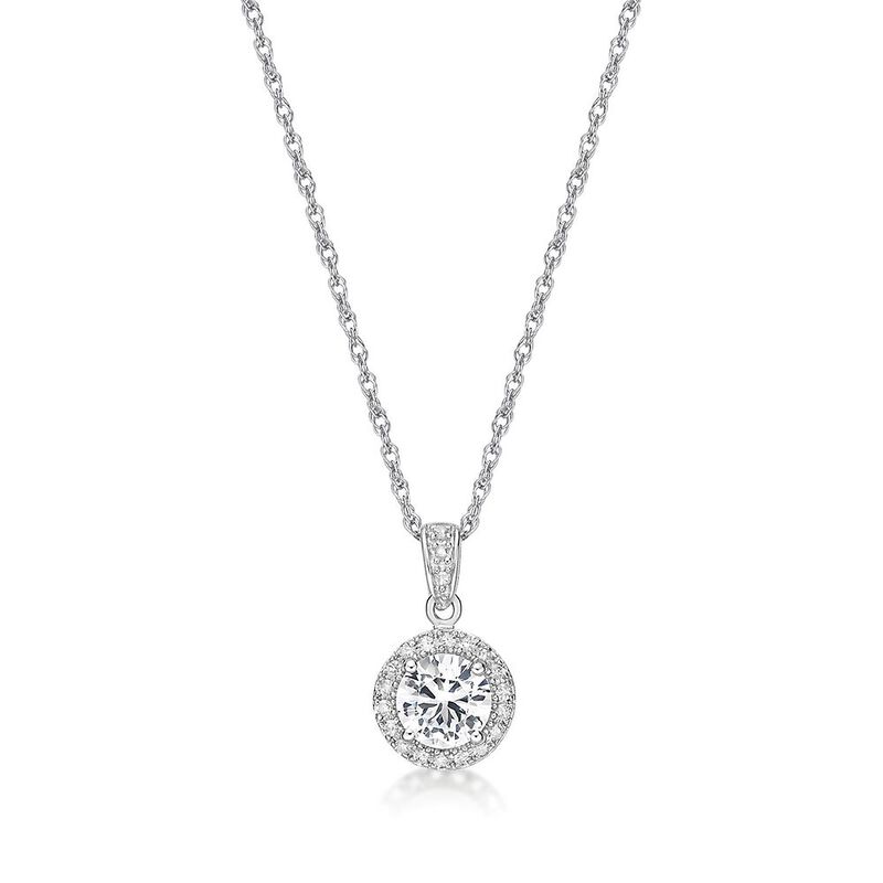 Lab Created White Sapphire &amp; 1/10 ct. tw. Diamond Pendant in Sterling Silver