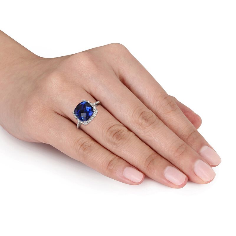 Lab Created Blue Sapphire &amp; 1/10 ct. tw. Diamond Ring in Sterling Silver