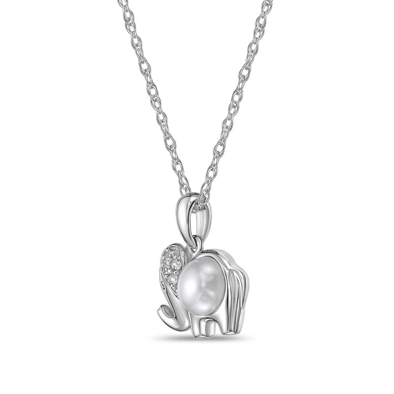 Elephant Pendant with Freshwater Pearl and Lab-Created White Sapphires in Sterling Silver