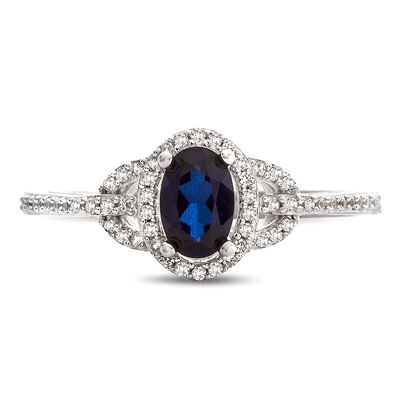 Sapphire & 1/7 ct. tw. Diamond Ring in 10K White Gold