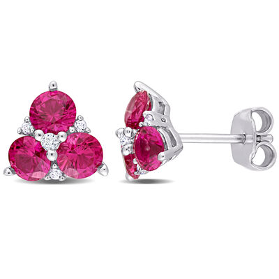 Lab Created Ruby & Lab Created White Sapphire Earrings in Sterling Silver