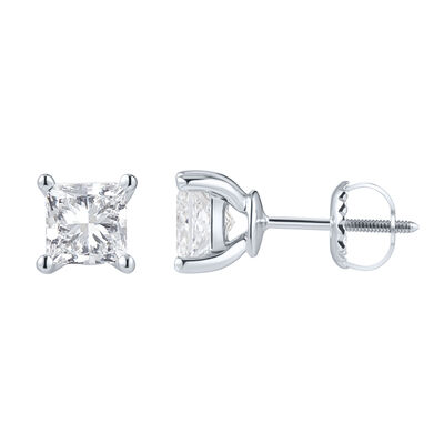 Lab Grown Diamond Earrings with Princess Cut in 14K White Gold (1 1/2 ct. tw.)