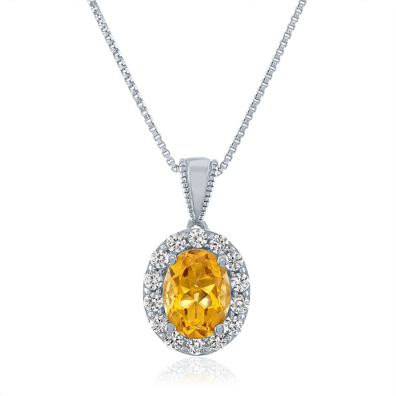 Oval Citrine &amp; Lab Created White Sapphire Pendant in Sterling Silver