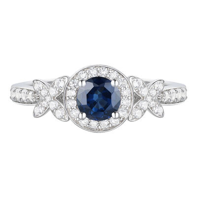 Blue Sapphire and Diamond Ring in 10K White Gold (1/3 ct. tw.)