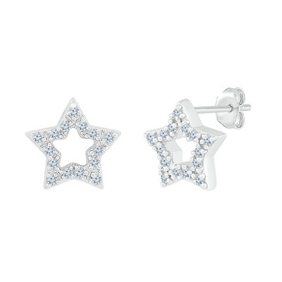 Diamond Open Star Stud Earrings in Sterling Silver (1/7 ct. tw.)